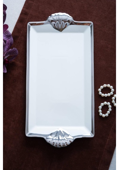 Arven Dikdörtgen Silver Sunum Tepsi - 41 Cm Beyaz - Silver