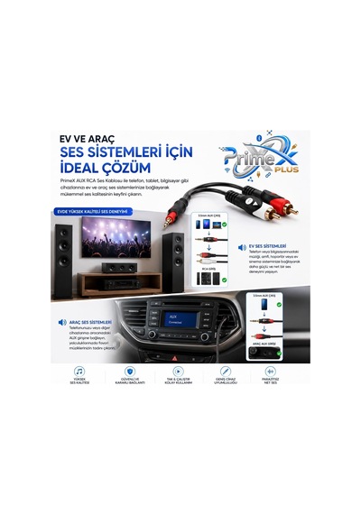 Primex Px-aux3r 3 Metre 3.5mm Aux To 2 Rca Ses Kablosu, Telefon Laptop Pc Tablet Ses Çıkışını Amfi Hoparlör Tv Ses Sistemine Bağlama Kablosu, Kırmızı Beyaz Rca Stereo Audio Kablo
