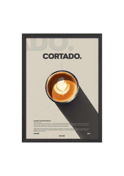 Cortado Kahve Siyah Ahşap Çerçeveli Poster, Dekoratif Duvar Tablosu