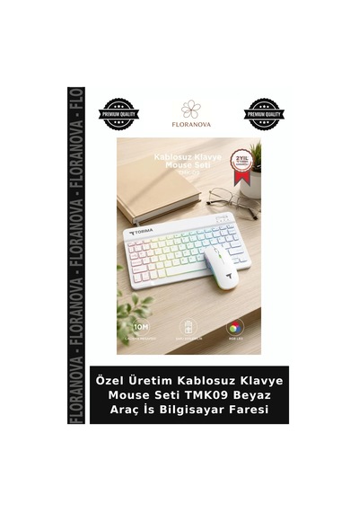 Özel Üretim Kablosuz Klavye Mouse Seti Tmk09 Beyaz Araç İs Bilgisayar Faresi Diğer