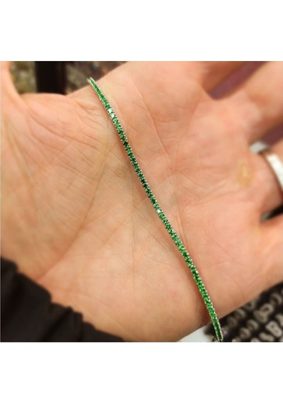 Oriental Kuyumculuk Jewellery Zümrüt Taşlı Su Yolu Gümüş Bileklik Yeşil