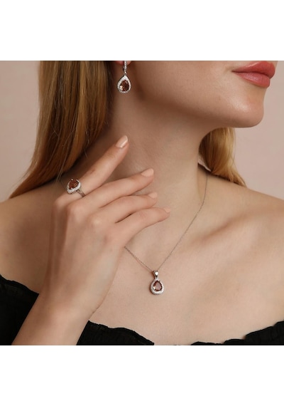 Madam Matmazel Hediye Sultan Damla Elmas Kesim Model Zultanit Taşlı Kadın Gümüş Set 925 Ayar