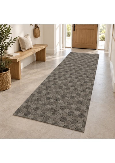 Kartela Halı Taş Petek Antrasit Koridor Mutfak Yolluk Halısı Kaymaz Taban Yıkanabilir 100x300 Cm