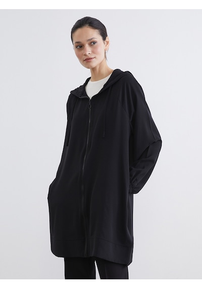 Lcw Modest Siyah Kapüşonlu Oversize Kadın Tunik