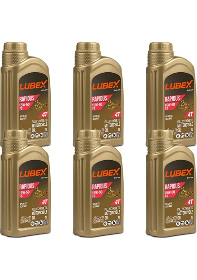Lubex Rapidus Fs 15W-50 1 L 4 Zamanlı Motosiklet Yağı (6 Adet)