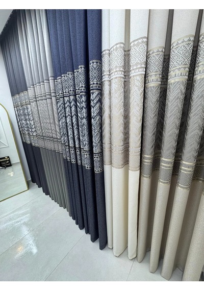 Nivemeshome Avşa Desen:632349 502 Lacivert 1/3 Sık Pile Fon Perde Apm Lacivert