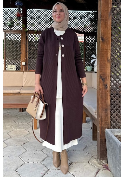Rabia Şamlı Sinem Çelik Örme Triko Hırka Acı Kahve Normal