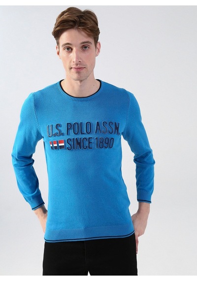U.s. Polo Assn. Bisiklet Yaka Mavi Erkek Kazak Kolon Mavi