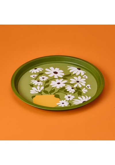 Sarkapp Çiçekli Tepsi - Yeşil - 35 Cm Çok Renkli