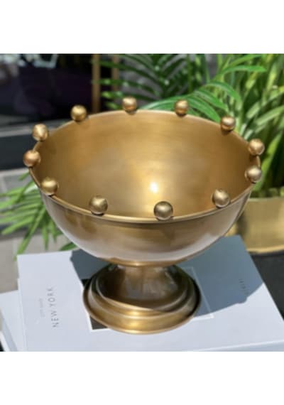 Bn112 Toplu Lem Kase 25 Cm Eskitme Dekoratif Metal Şık Salon Aksesuar Kase Altın