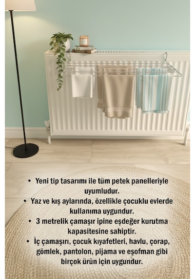 Kurufer 5 Telli Petek Üstü Çamaşır Kurutmalık Askısı Banyo İçi Kalorifer Kurutmalık 60 cm
