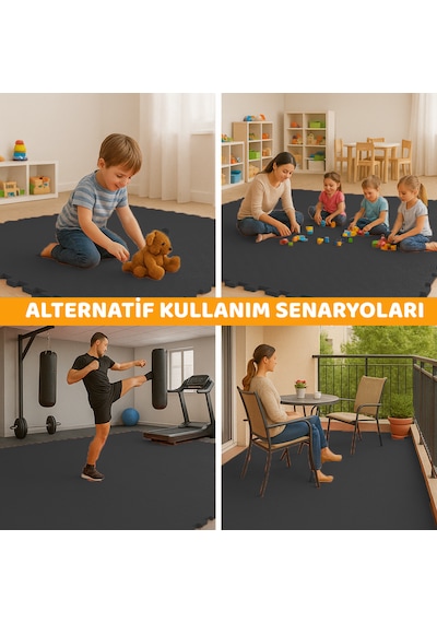 Tatami Zemin Çocuk Odası Halı Ses Yalıtımlı Karo Mat Siyah 50cm