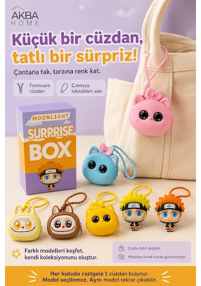 Sürpriz Kutulu Figürlü Mini Cüzdan Fermuarlı Çanta Süsü Ve Aksesuarı Rastgele Model, 1 Adet