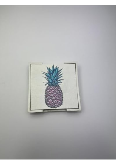 6 Lı Ahşap Bardak Altlığı Seti Kutulu - Ananas Desenli 1