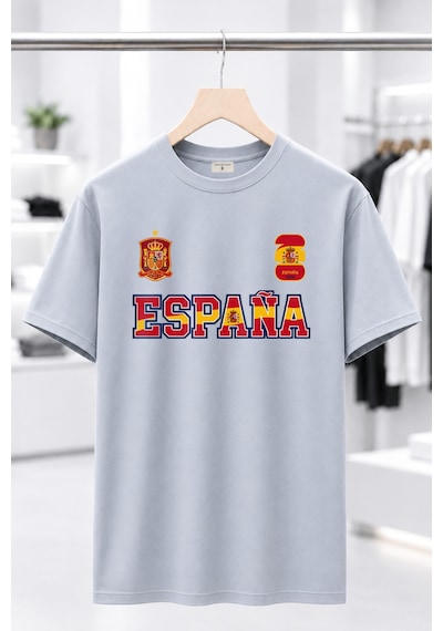 Bayloranzzo Espana İspanya %100 Pamuk Heavy Cotton Premium Kalite Unisex Tişört Gri