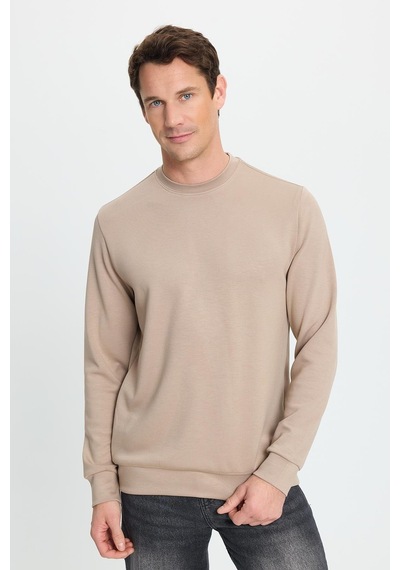 Tudors Erkek Relax Fit Rahat Kesim Uzun Kollu Ekstra Yumuşak Bisiklet Yaka Vizon Sweatshirt-41871 Vizon