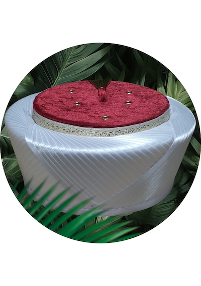 Fabrikam06 Saten Sultan Çapraz Sarık Bordo Sarık İmam Veya Cami Sarığı Özel Elyapımı Sarık 52 Cm S117 Açık Krem