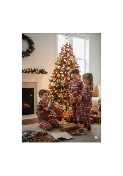 Hvç Hvc Çocuk Noel Yılbaşı Pijama Takımı Unisex Kırmızı / Yılbaşı Desenli