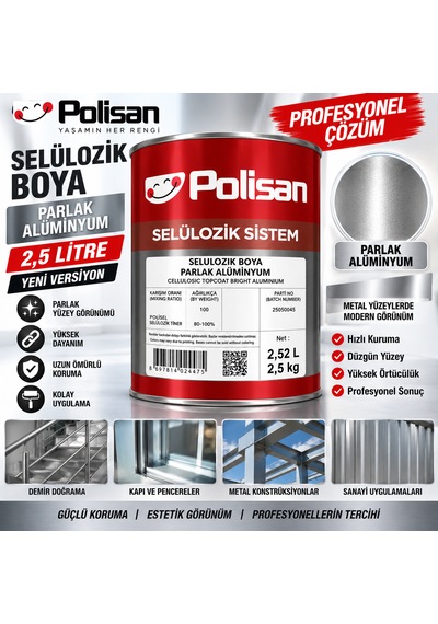 Polisan Selülozik Boya Parlak Alüminyum 2,5 Litre Yeni Versiyon