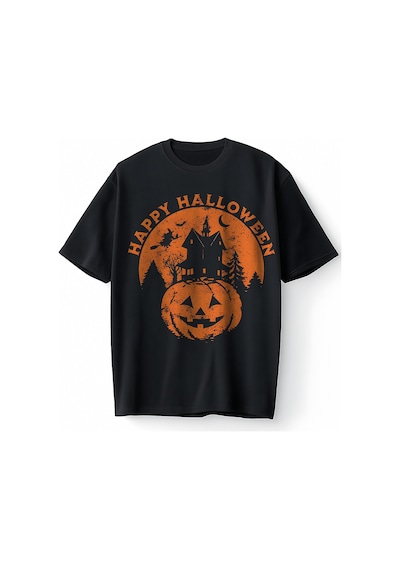 Bumeta Happy Halloween Oversize Unisex Tişört T-shirt Siyah