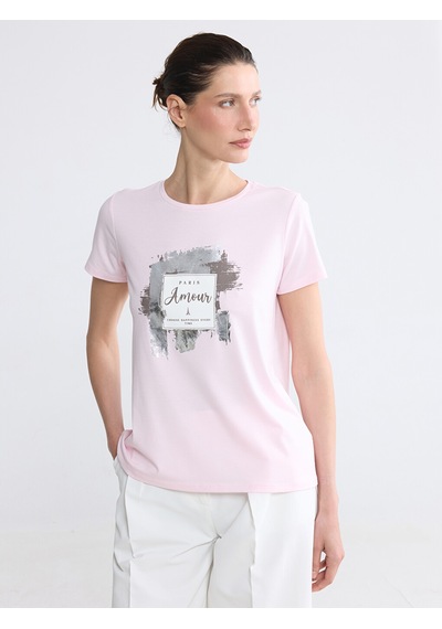 Lcw Everyday Pembe Bisiklet Yaka Paris Baskılı Kadın Tişört