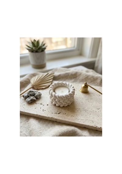 Ministone Kendin Boya Taş Tozu Örgü / Halat Dokulu Dekoratif Tealight Mumluk Ve Hobi Seti 12 Renk Boya + Fırça Hediyeli