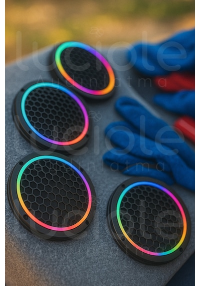 Onerous 4 Adet 16 Cm Argb Led Hoparlör Kapağı, Müzik Kontrollü Çok Renkli