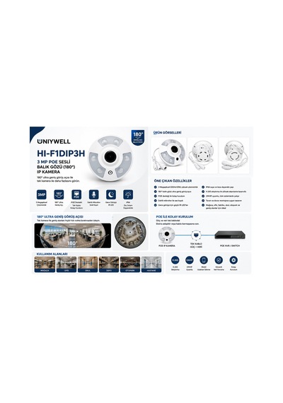 Uniywell 3.0 Mp Poe Sesli Balık Gözü 180 Derece İp Kamera Asansör