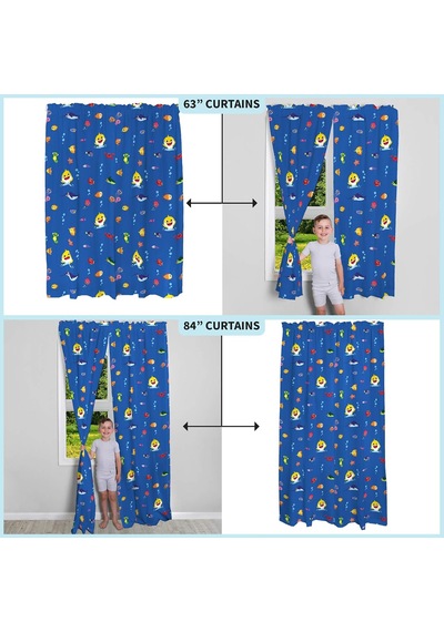 Çocuk Odası Pencere Perdesi Perde Seti, 208 Cm X 160 Cm, Bebek Köpekbalığı