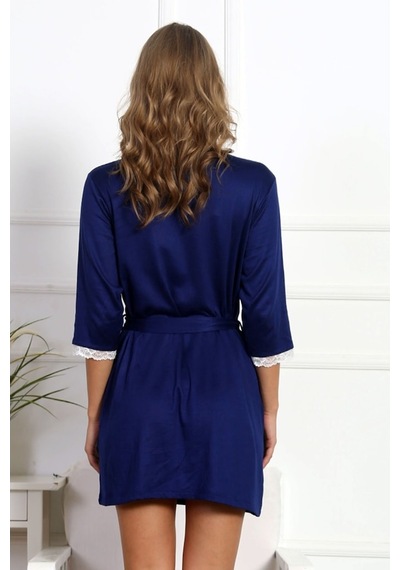 Vienetta Kadın Indigo Dantelli 7/8 Kol Polyester Sabahlık 4209
