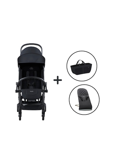 Bumprider Connect³ Bebek Arabası Black-black & Yan Düzenleyici Çanta & Babybjörn Bliss Ana Kucağı Woven Black