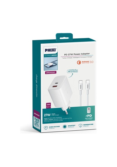 Phixi Ultimate Upd4325t 27w Pd Çift Çıkışlı Type-c Hızlı Şarj Cihazı
