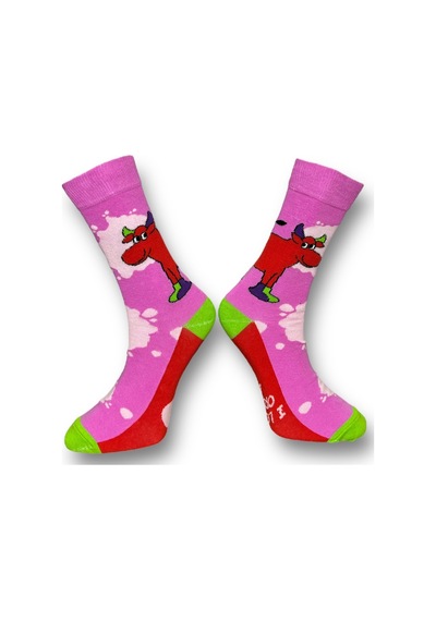Me-vo Tekli Pembe Renkli Bay/bayan Unisex Esnek Nem Alabilen Pamuklu İnek Desenli Soket Çorap Pembe