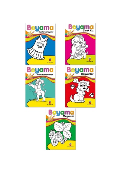 Kalın Boyama Kitabı Meyveler, Çiçek Kız, Giysiler, Hayvanlar 5 Kitap