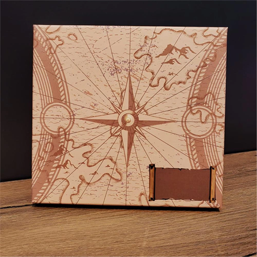 Kişiye Özel Retro Yaprak Defter Kalem Set Kahverengi Pusula Kutulu