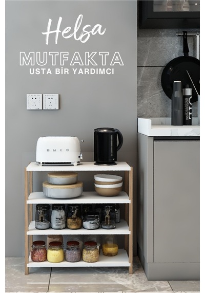 Helsa Beyaz Ahşap 4 Katlı Çiçeklik, Saksılık, Çiçek Standı, Dekoratif Raf - Çok Amaçlı Kullanım Beyaz - 663059929 Beyaz