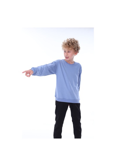 Zuzunga Oversize Unisex Basic Düz Mavi Renk %100 Pamuk Sweatshirt 2-11 Yaş Mavi