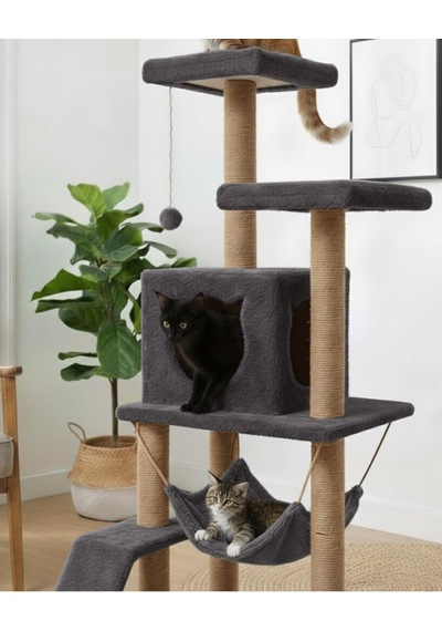 Pet S9 Kedi Tırmalama Kulesi Platformlu 124 Cm Antrasit
