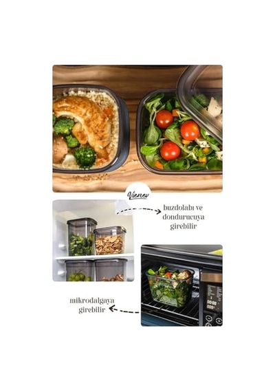 Beyaz Serigrafi Etiketli Kare Erzak Saklama Kabı 12'li Set 4x 0,55 Litre, 1,2 Litre, 1,75 Litre Diğer
