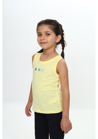 Toontoy Unisex Çocuk Baskılı Bisiklet Yaka Basic Atlet Açık Sarı