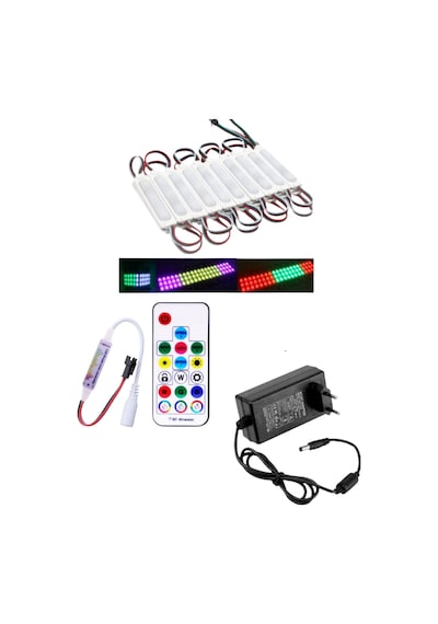 20 Adet 12v 3 Watt Argb Pixel Cob Modül 17 Tuşlu Sese Ve Müziğe Duyarlı Rf Kumandalı 5a Priz Tipi Pl
