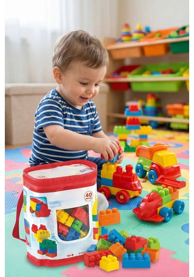 40 Parça Eğitici Bloklar Bebek Zeka Ve Motor Beceri Geliştirici Set Pvc İçermez