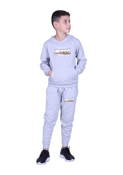 Fyk Kids Kapüşonlu Kanguru Cepli Creative Yazı Baskılı Erkek Çocuk Eşofman Takımı Gri