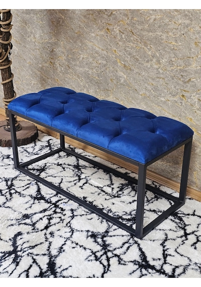Zafir Siyah Boyalı Diktörtgen 100 Cm X 40 Cm Oturak Puf - Bench - Makyaj Oturağı - Oturak Mavi