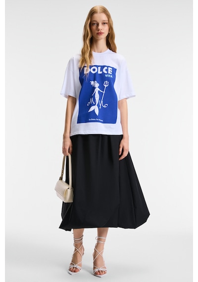Grımelange VEYMIRA Kadın %100 Pamuk Bisiklet Yaka Kısa Kollu Oversize Fit Beyaz T-Shirt