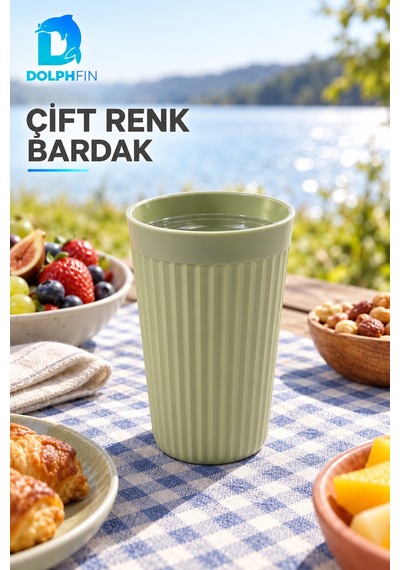 Çift Renk Plastik Bardak Çizgili Tasarım Günlük İçecek Bardağı Çok Renkli