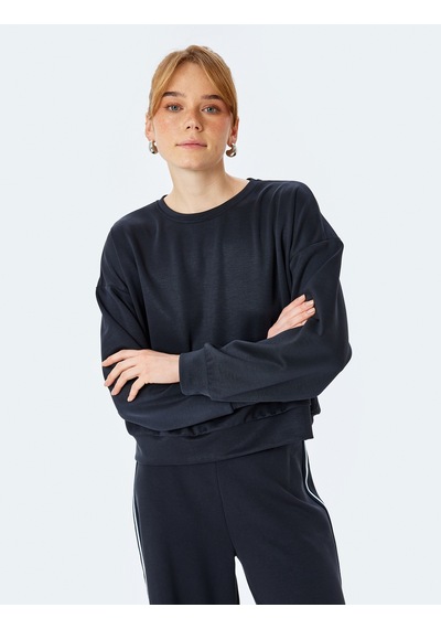 Koton Modal Kumaş Bisiklet Yaka Uzun Kollu Basic Sweatshirt Siyah 5sak10112ek Siyah