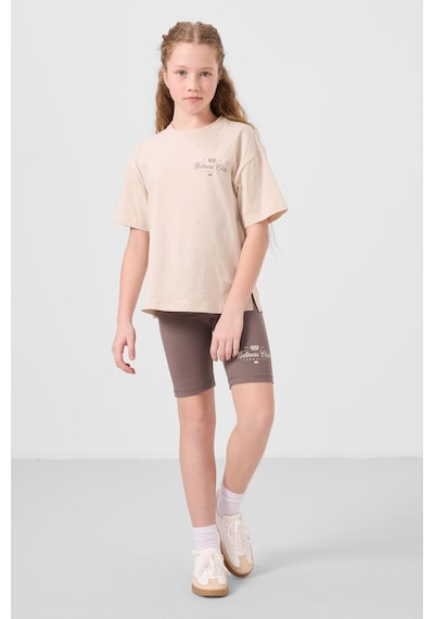 Tommylife Bej-kahverengi Pamuklu O Yaka Standart Fit Baskılı Kız Çocuk Tayt Takım - 75190 Bej