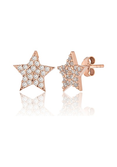 Zanaatsilver 925 Ayar Gümüş Zirkon Taşlı Rose Kaplama Yıldız Modeli Küpe