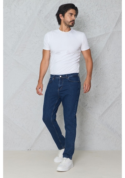 Blayn Jeans Erkek Lacivert Kot Pantolon Urban Fit Denim Esnek Rahat Kalıp Günlük Jean Pantolon